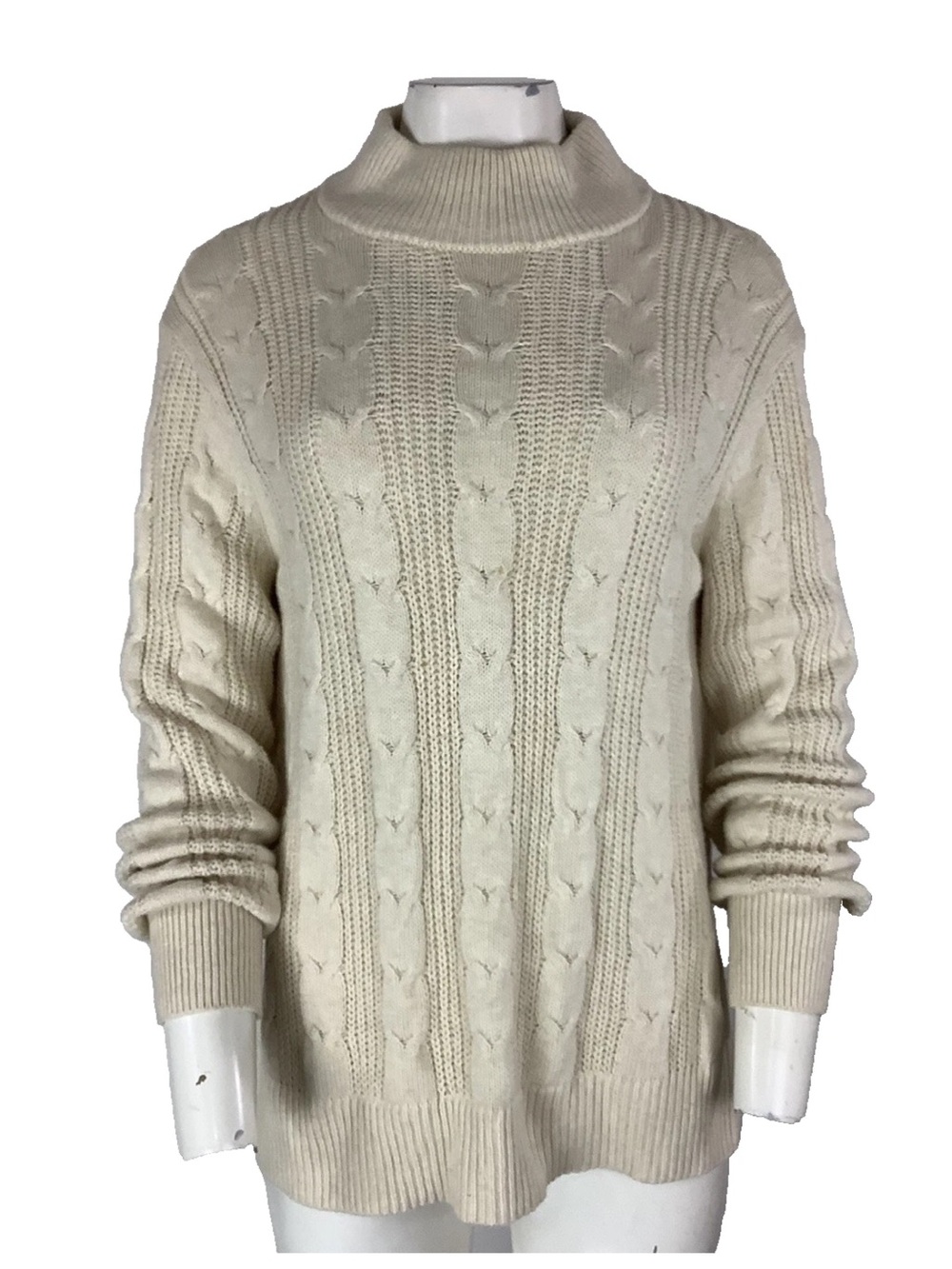 Banana Republic Women's Sz M Cable Knit Mock Neck Cream Autumn Winter Sweater